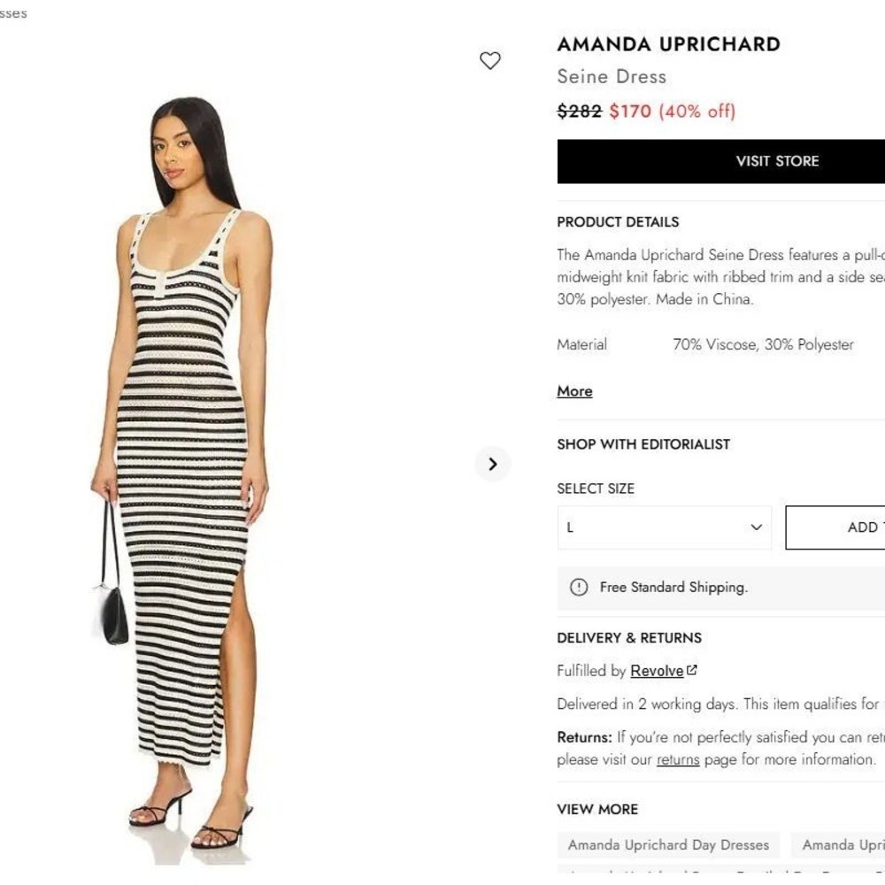 Amanda Uprichard Women's Seine Sleeveless Stripe Maxi Dress - Black/Cream - M - Picture 7 of 7